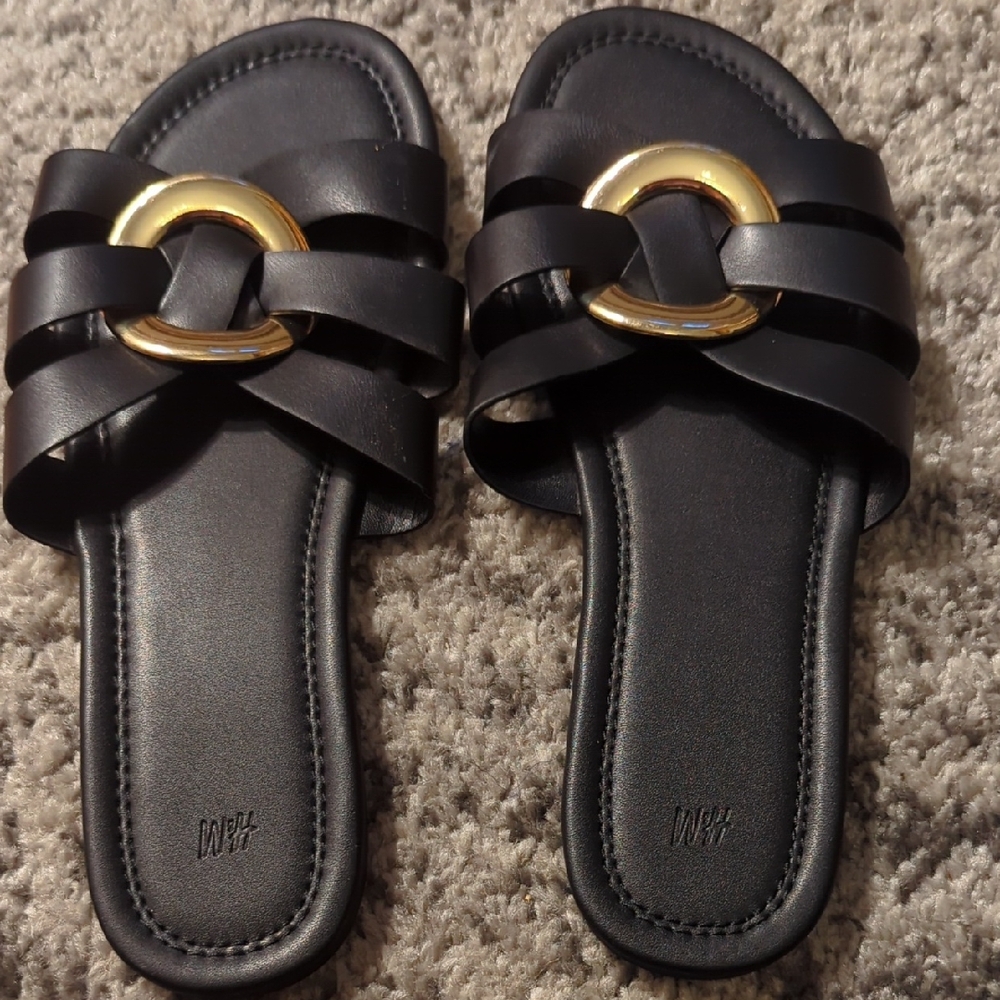 H&M Black Sandals with Gold Ring Detail